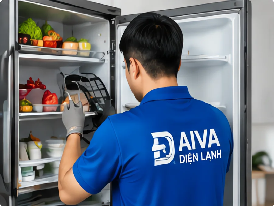 Kỹ thuật viên kiểm tra tủ lạnh tại nhà